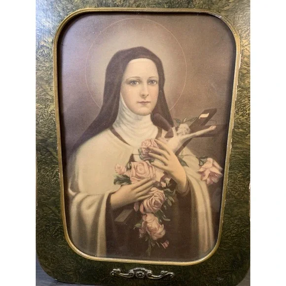 Vintage St. Therese Of Lisieux Ornate Framed Print, 8 X 10 Picture Flowers - Picture 3 of 12